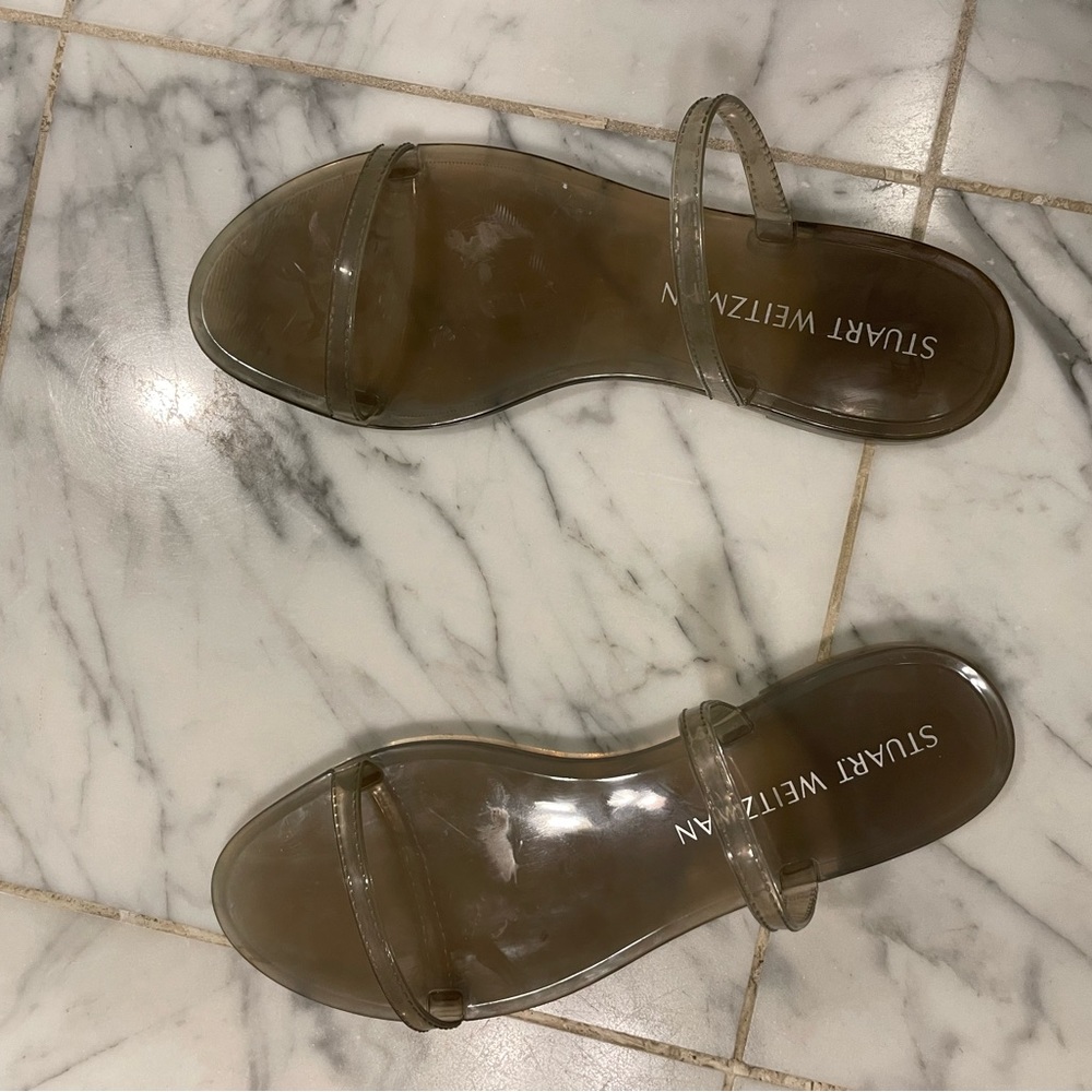 Stuart Weitzman Smoky Clear Two-Strap Slide Sandals